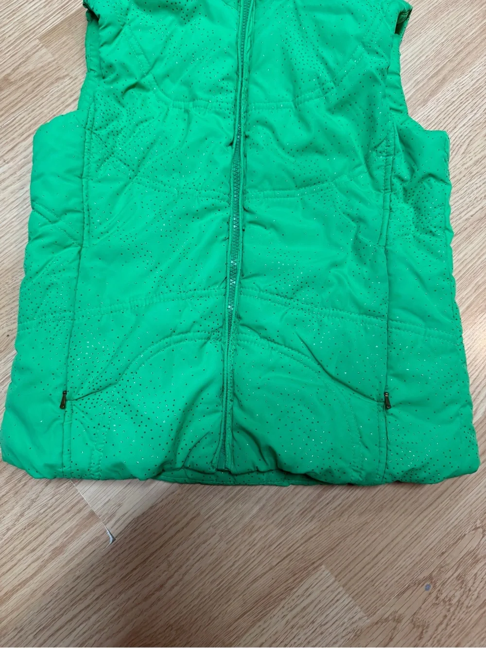 The Children’s Place Girls Green Sparkle Hooded Puffer Vest Detachable Hood L